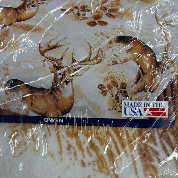 Vintage Owen Blanket Stag Full Twin Size Deer Buck Print 72 x 90 New Sealed USA - Picture 6 of 6